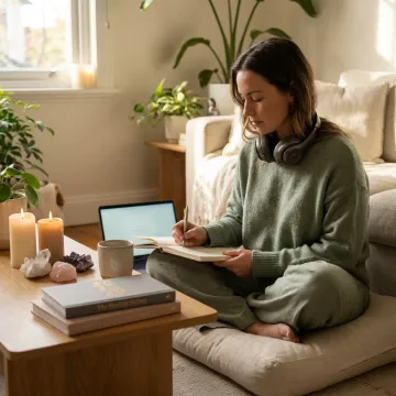 Woman reflecting during a holistic wellness session