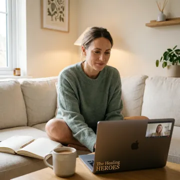 Woman receiving virtual developmental trauma support