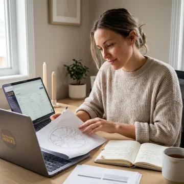 Woman reviewing an astrology chart for business clarity