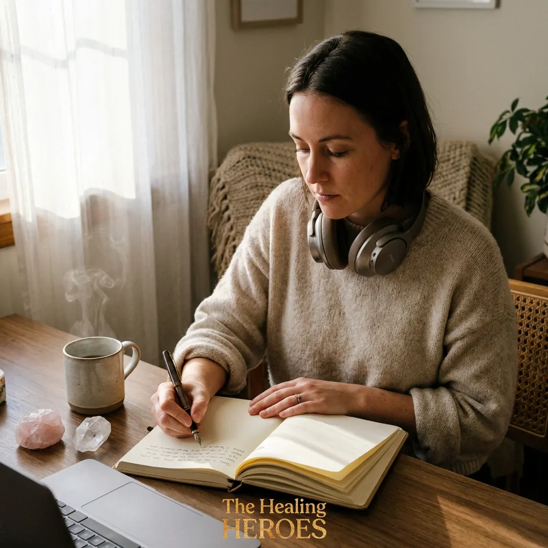 Woman journaling during holistic wellness guidance session