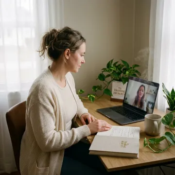 Woman receiving virtual holistic wellness support