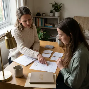 Consultant guiding a woman through a personal growth roadmap