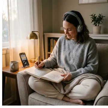 Woman listening to The Healing Heroes podcast