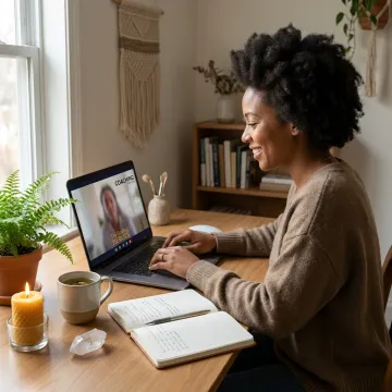 Woman receiving virtual life navigation consulting