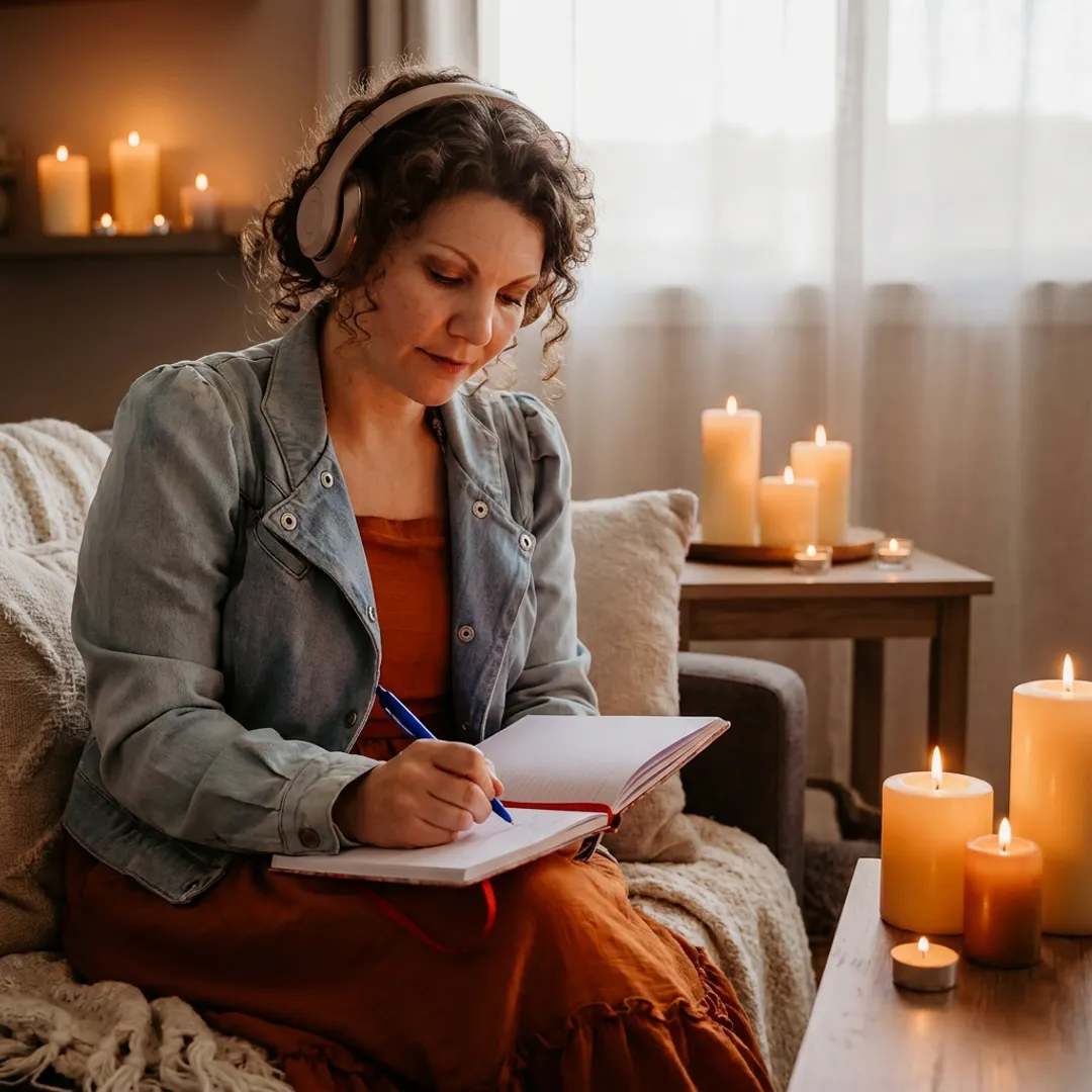 Woman journaling during a calming inner healing practice