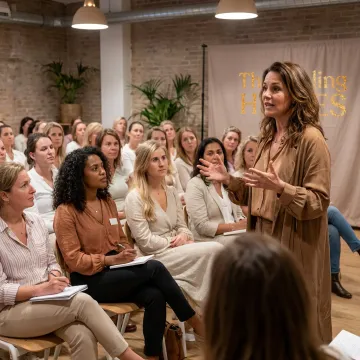 Female leadership keynote speaker on stage