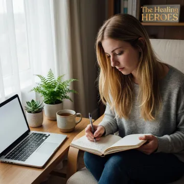 Woman journaling after virtual trauma support