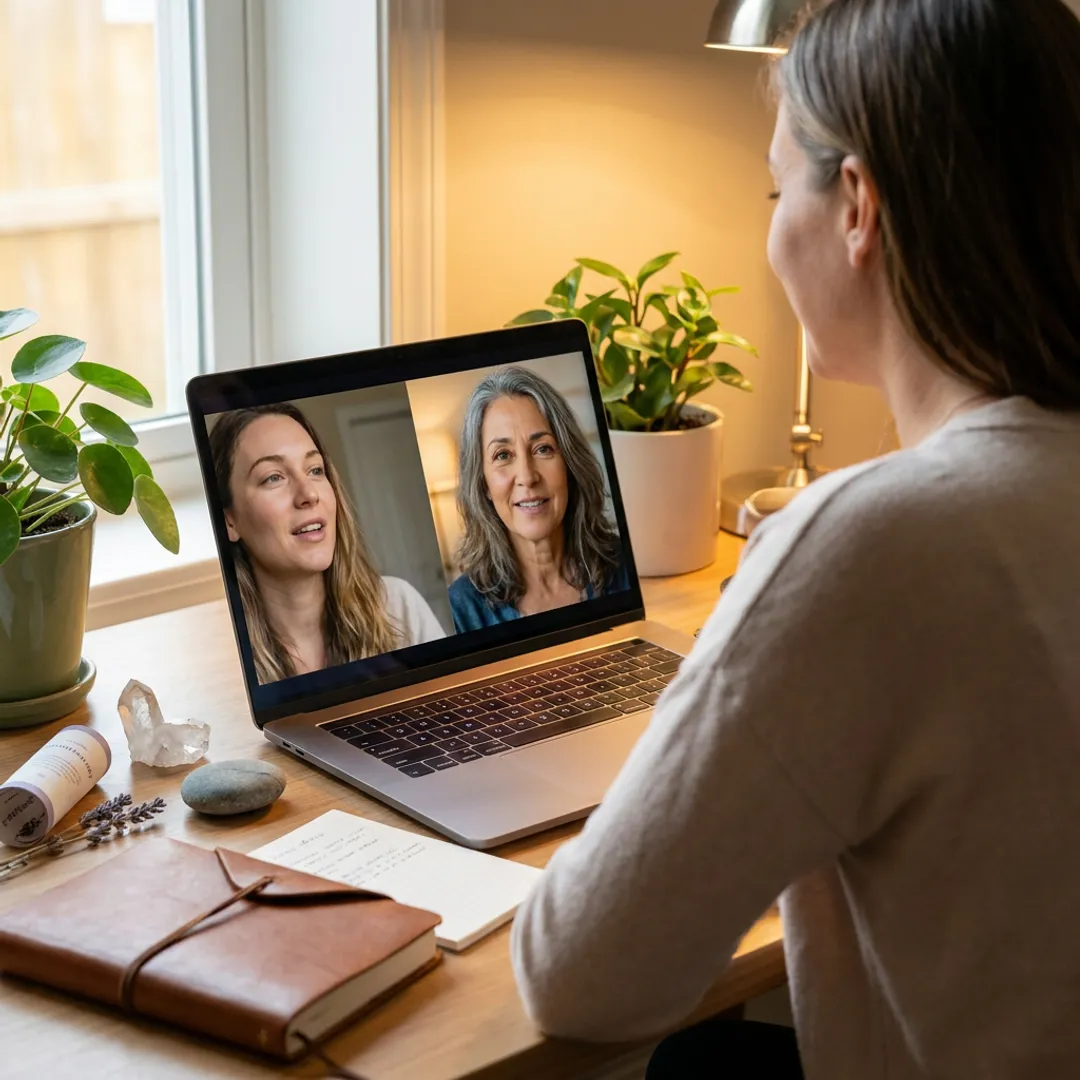 Virtual mentorship session with journal and laptop