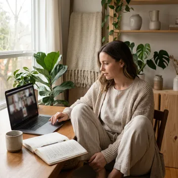 Woman receiving holistic life support through a virtual wellness session