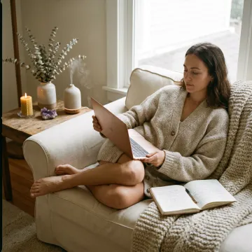 Woman receiving virtual trauma-informed support at home