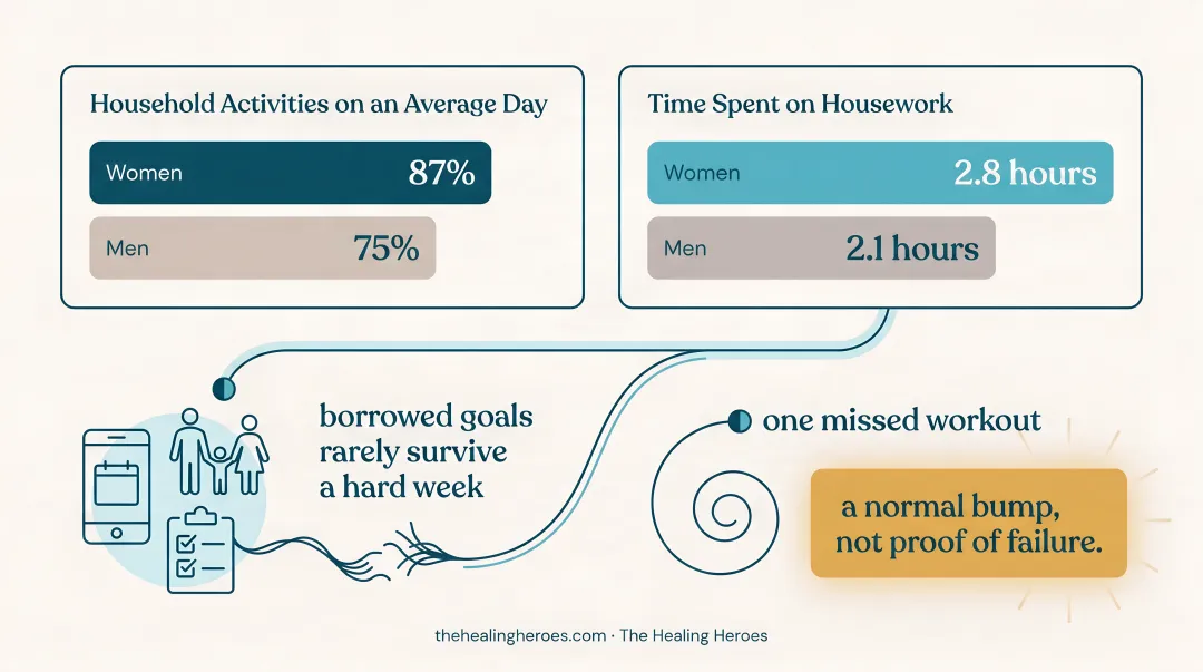 Time use survey comparison of women versus men household labor hours
