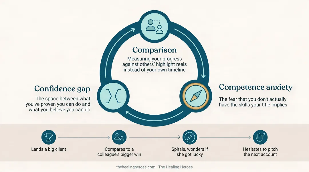 3 C's of imposter syndrome cycle comparison anxiety confidence gap