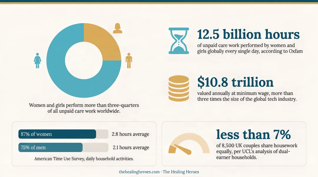 Global unpaid care work statistics showing hours worked and dollar value