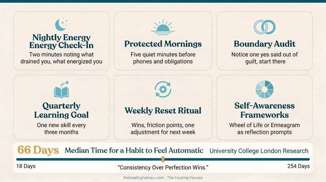 Six daily self-development habits checklist for women