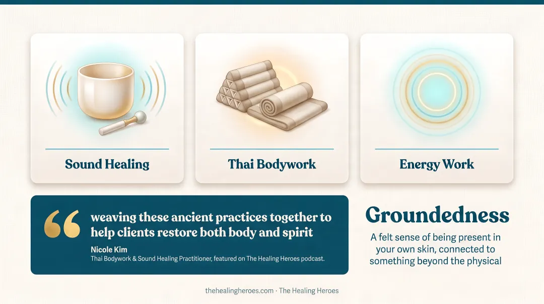 Thai bodywork practitioner performing assisted stretching therapy session