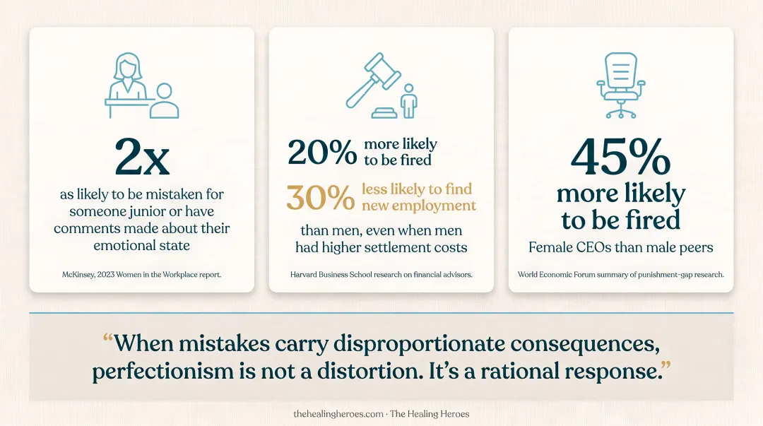 Workplace gender inequality statistics showing disproportionate consequences for women professionals infographic