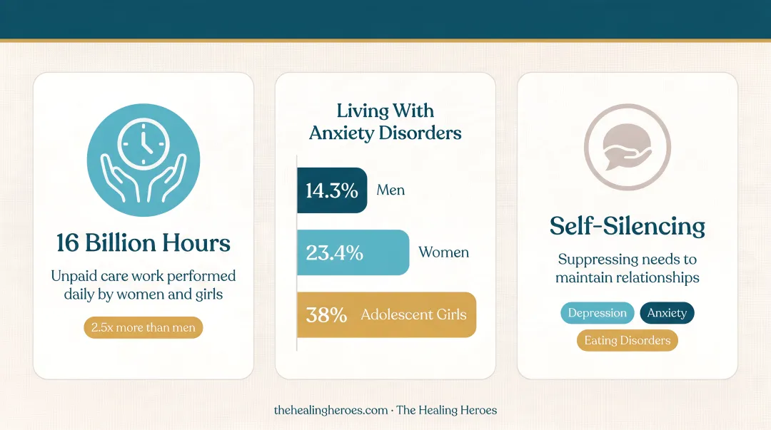 Statistics showing women's disproportionate stress burden versus men comparison infographic