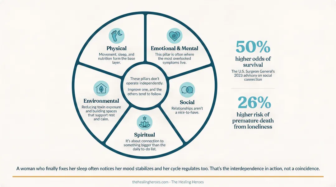 Five pillars of holistic wellbeing physical emotional social spiritual environmental