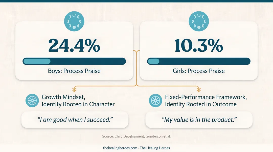 Gender praise gap comparison showing boys receive more process praise than girls