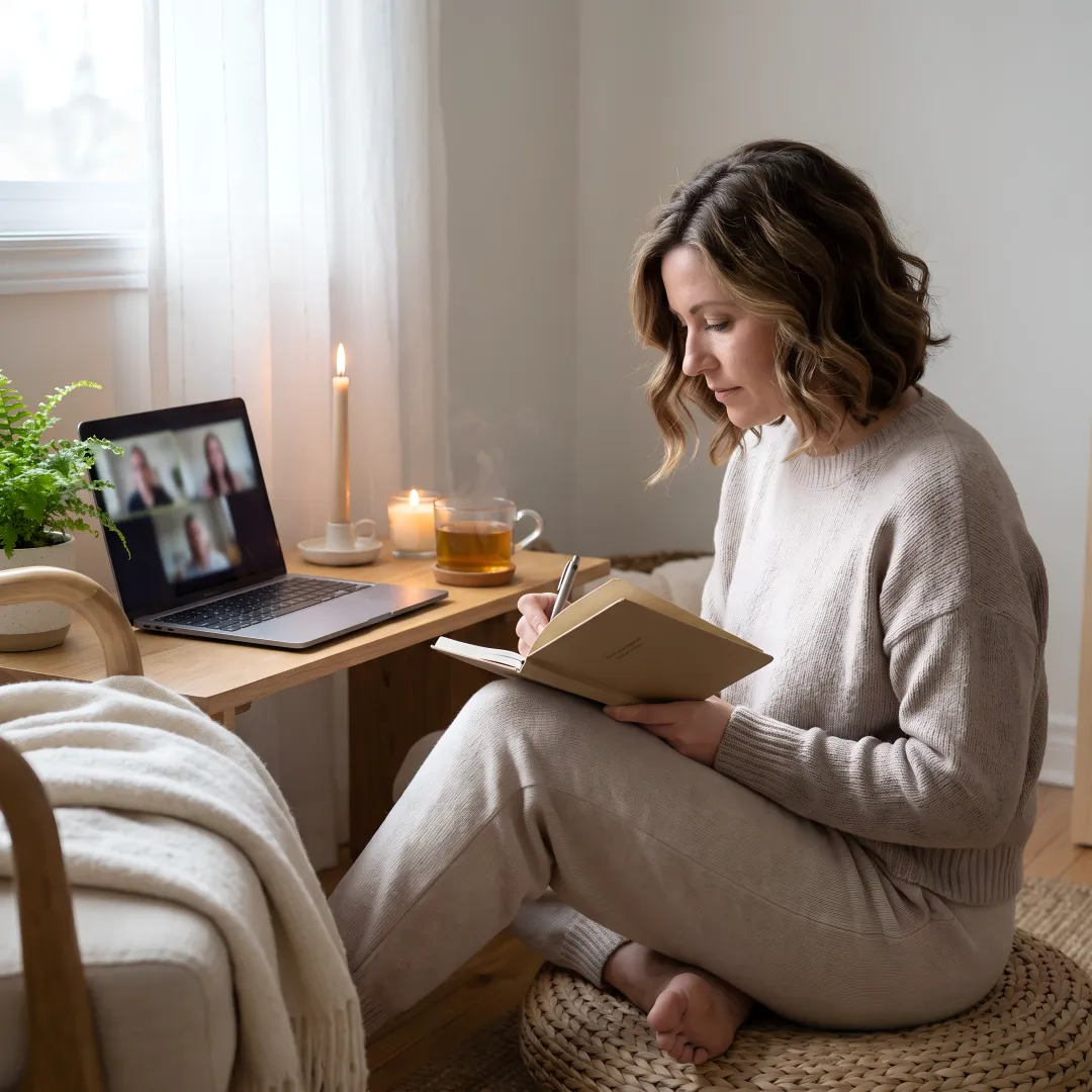 Woman journaling during holistic healing consultation