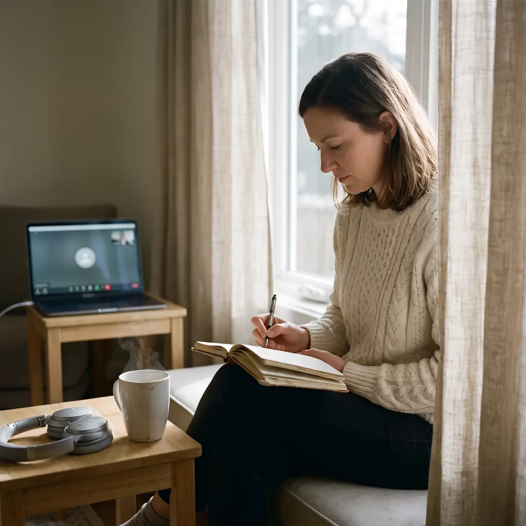 Woman journaling during a calm integration session