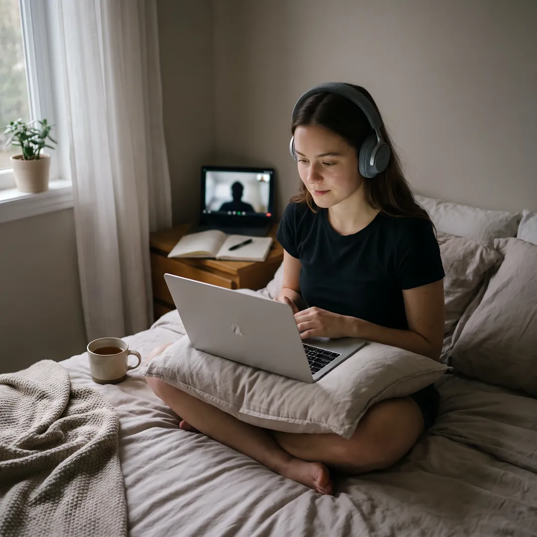 Woman student receiving virtual wellness support