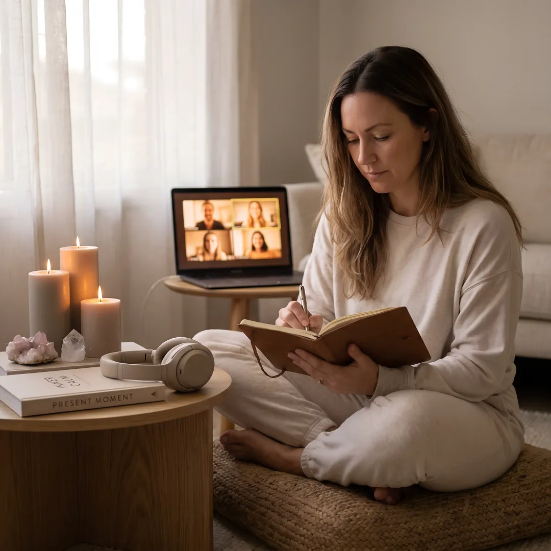 Woman reflecting during a holistic wellness session