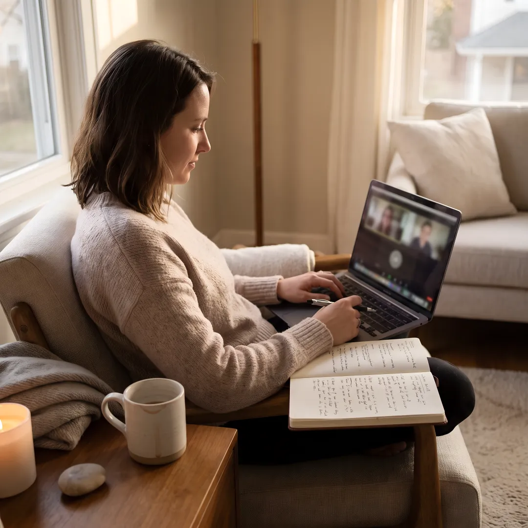 Woman in virtual EMDR support session