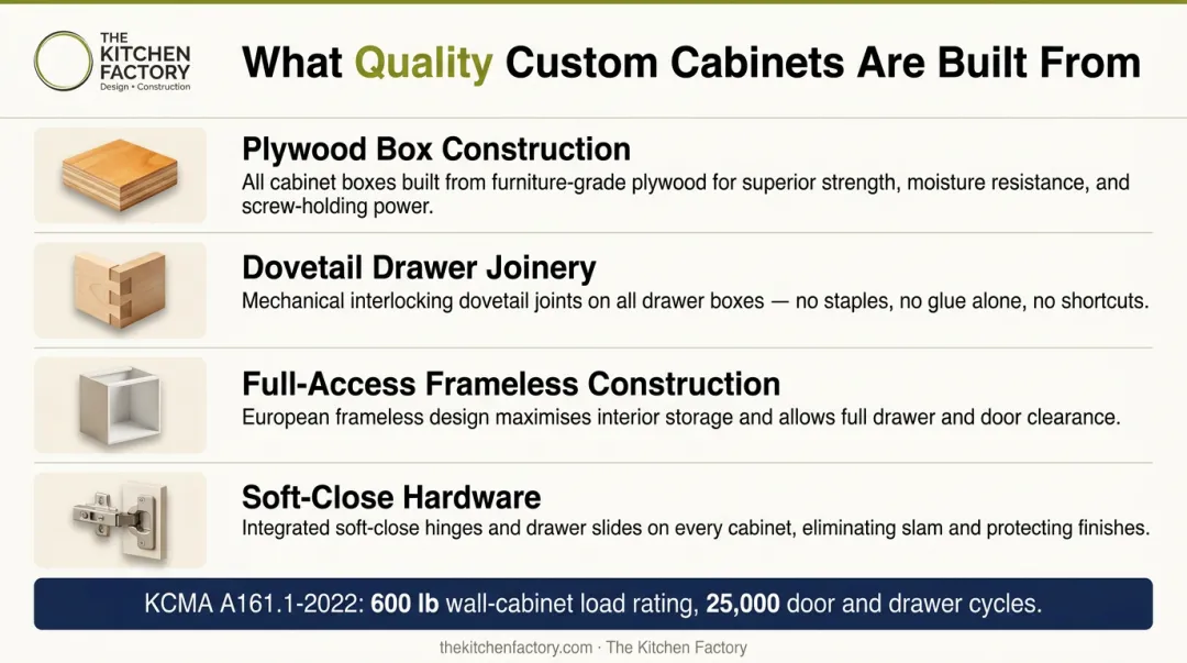 Custom cabinet quality construction standards durability features comparison breakdown infographic