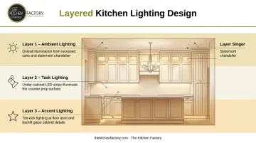 Three-layer luxury kitchen lighting system ambient task and accent levels diagram