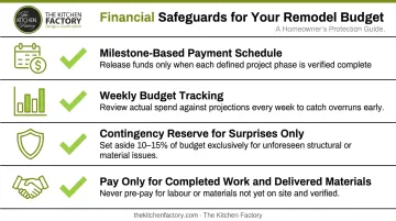 Kitchen remodel financial safeguards checklist four budget protection strategies infographic