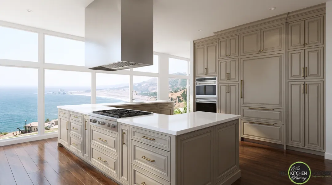 Kitchen Factory custom shaker cabinet design in timeless neutral finish