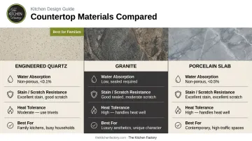 Luxury countertop materials comparison chart quartz granite and porcelain for families