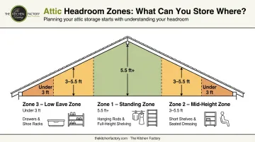 Attic closet three headroom zone layout infographic for storage planning