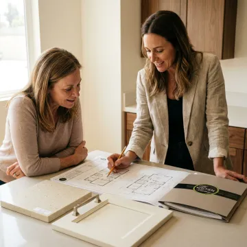 Designer reviewing bathroom remodel plans