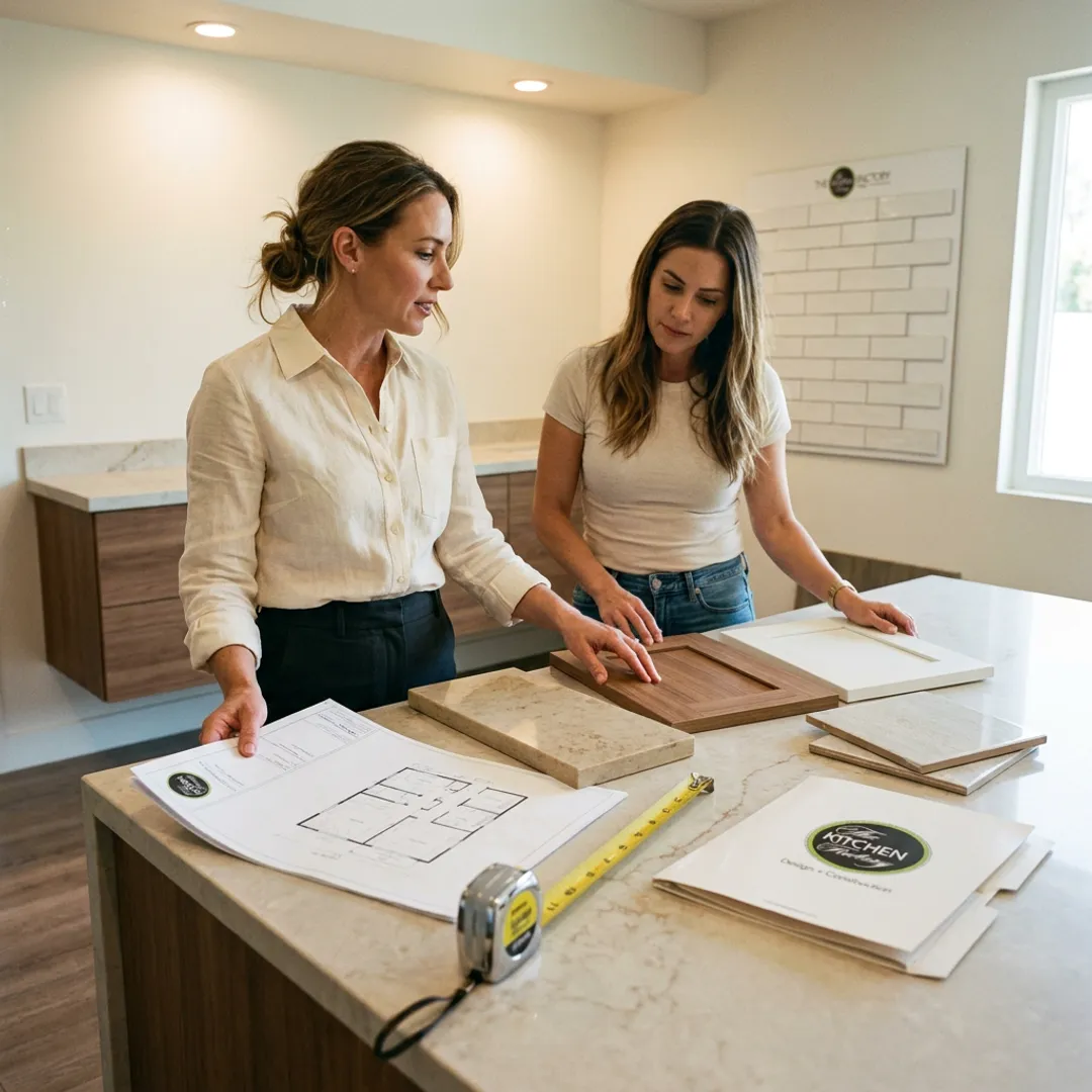 Designer reviewing bathroom remodel plans
