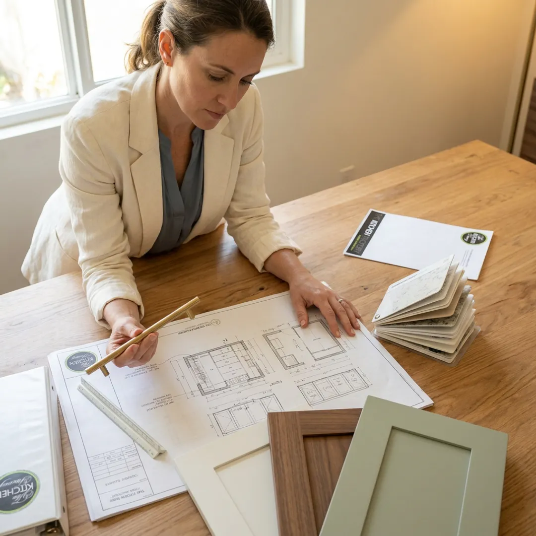 Designer reviewing plans for a custom closet