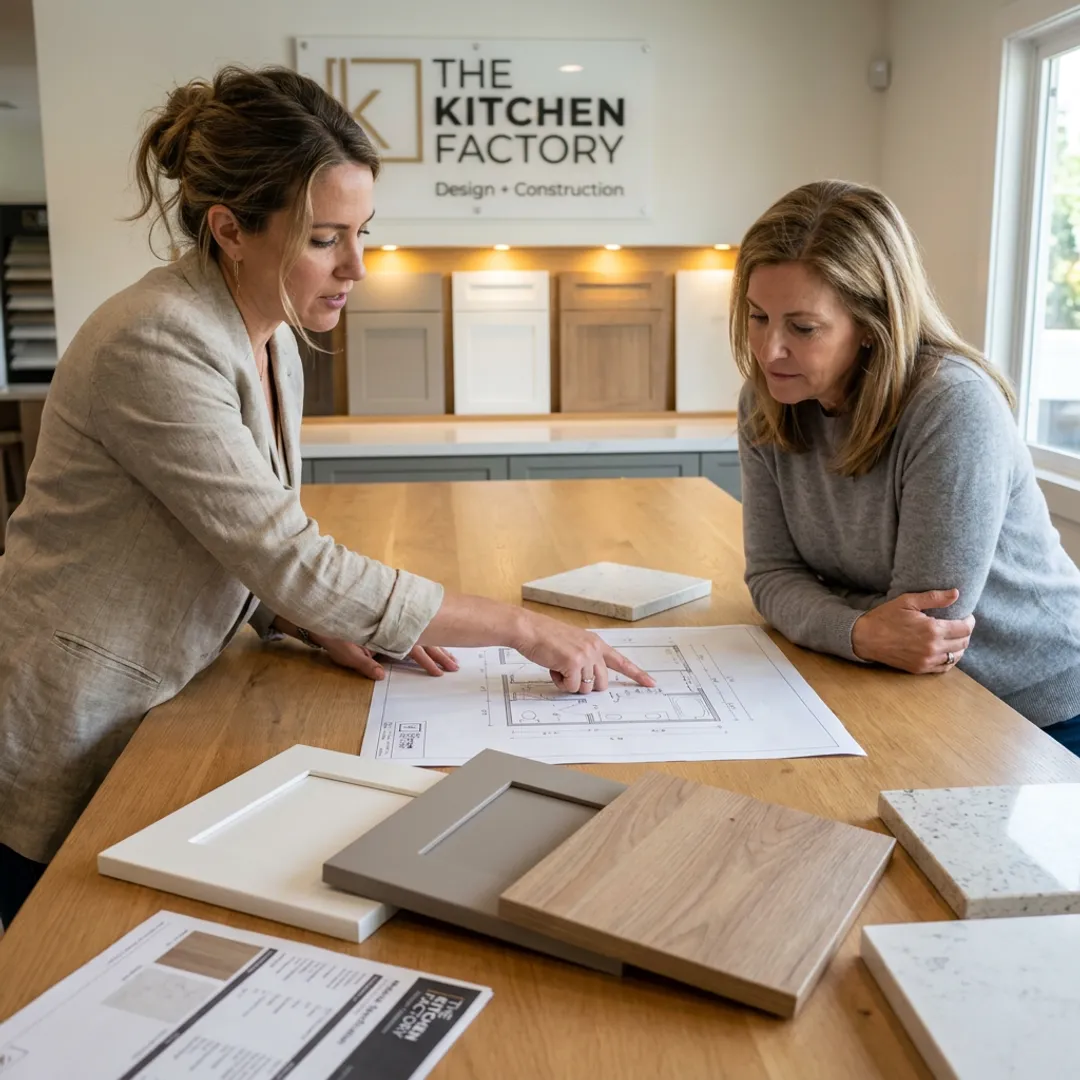 Designer reviewing bathroom remodeling plans