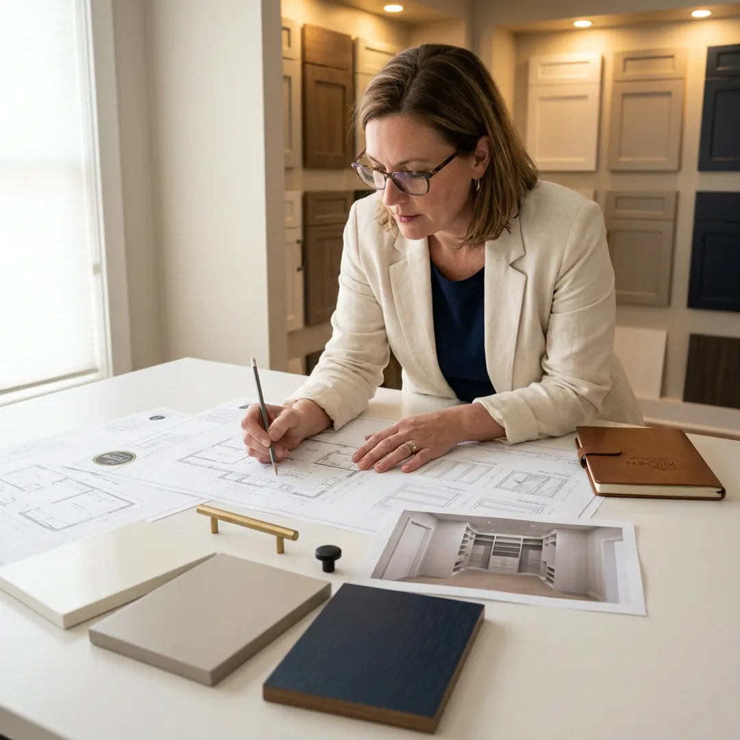 Designer reviewing custom cabinetry plans