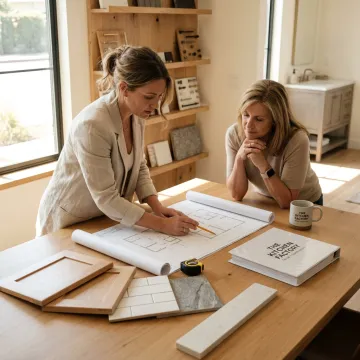 Designer reviewing luxury bathroom plans