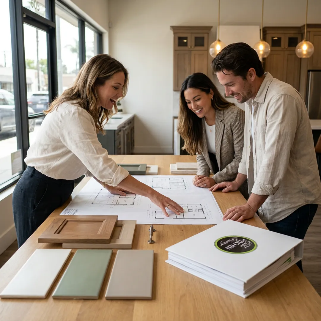 Designer reviewing bathroom remodeling plans