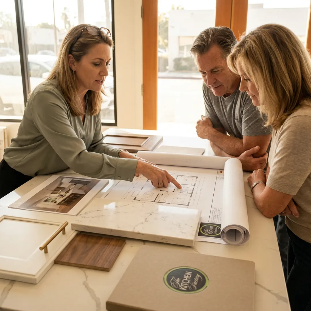 Designer reviewing bathroom remodel plans