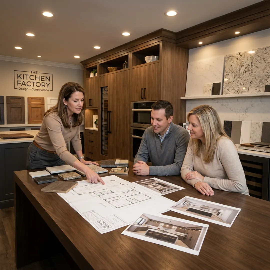 Designer reviewing luxury kitchen plans