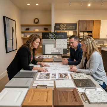 Designer reviewing luxury kitchen plans