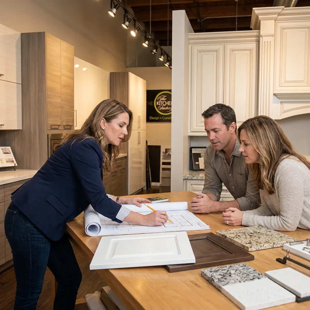 Designer reviewing luxury kitchen plans