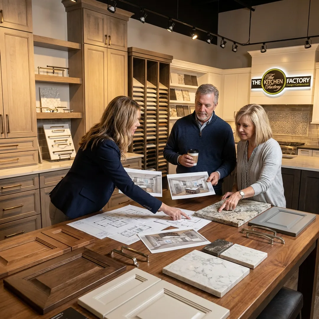 Designer reviewing kitchen renovation plans