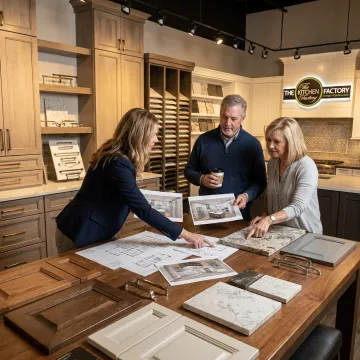 Designer reviewing kitchen renovation plans