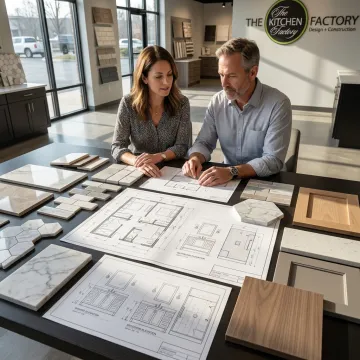 Designer reviewing bathroom remodeling plans