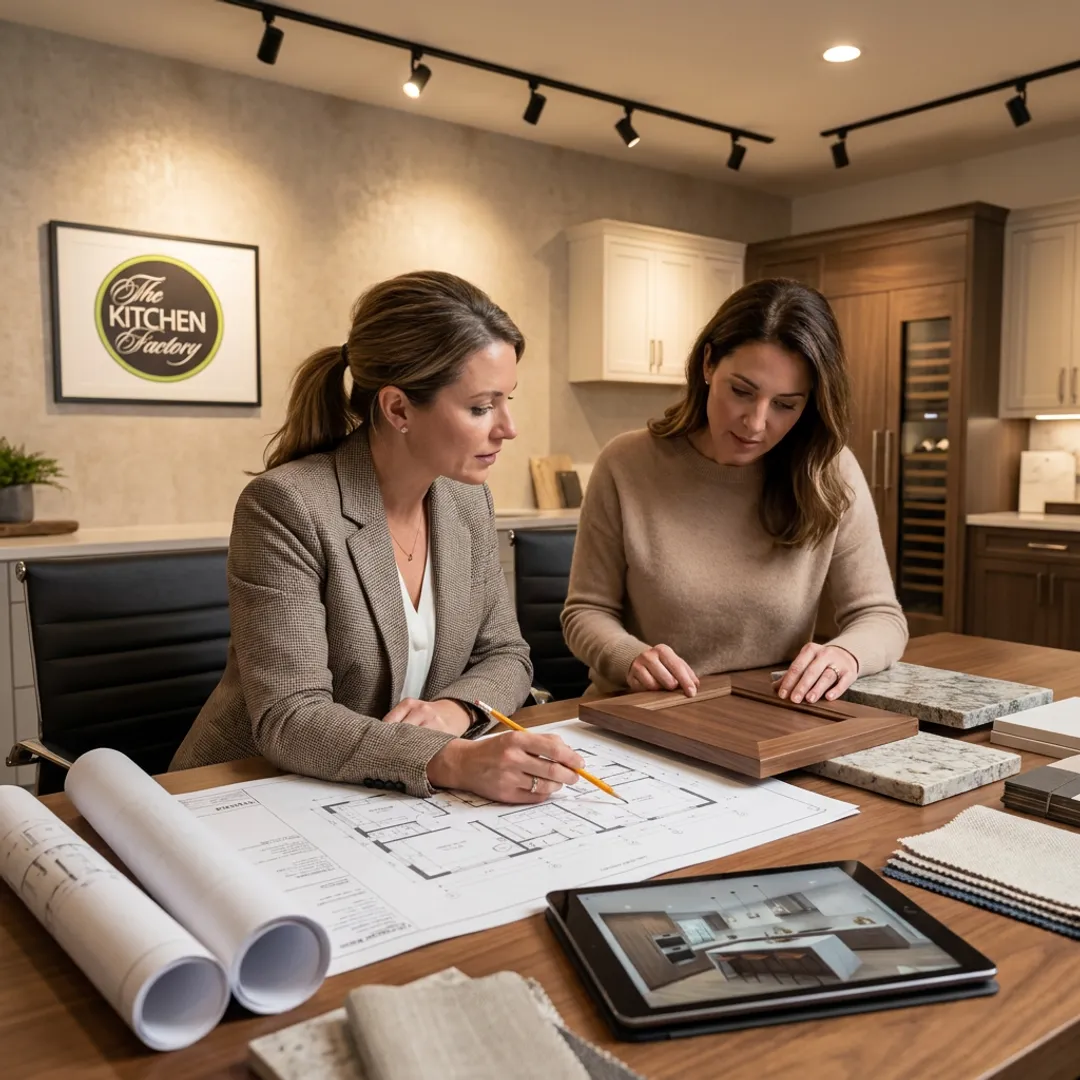 Designer reviewing kitchen installation plans
