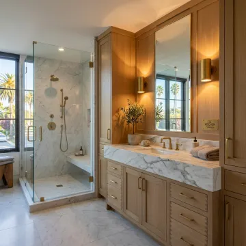 Luxury custom bathroom with modern vanity and cabinetry